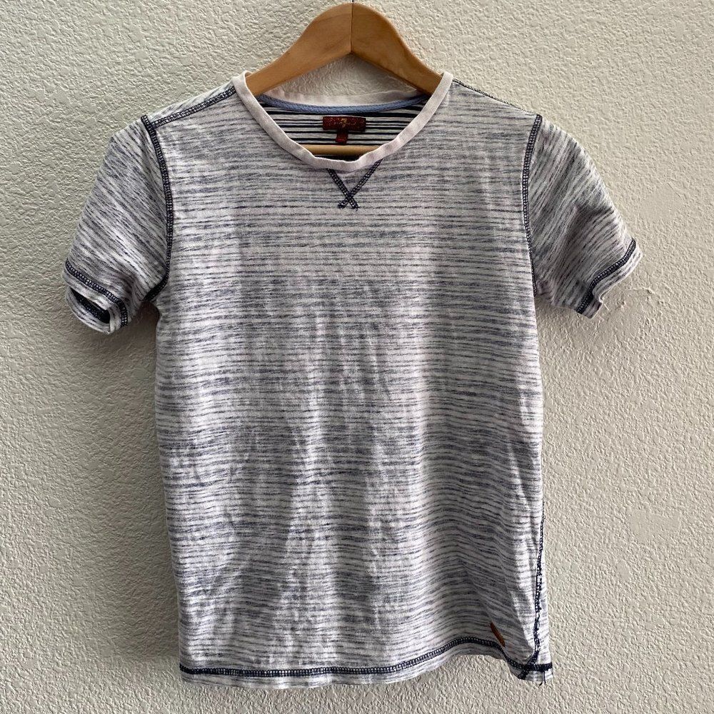 7 For All Mankind 7FAM Striped White Blue T-Shirt 100% Cotton Boys Large